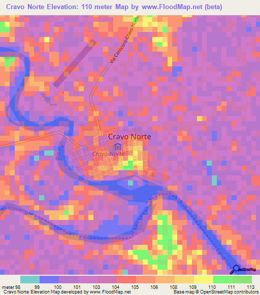 Cravo Norte,Colombia Elevation Map