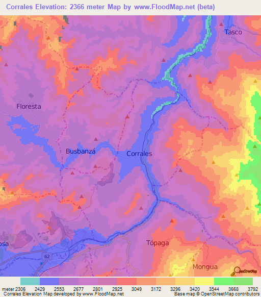 Corrales,Colombia Elevation Map