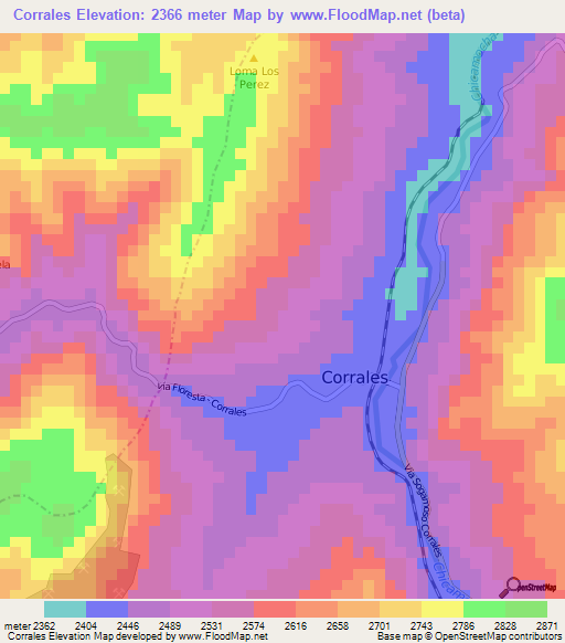 Corrales,Colombia Elevation Map