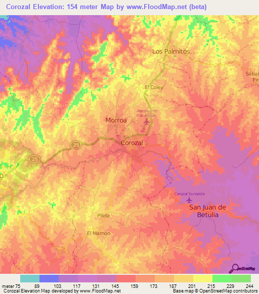 Corozal,Colombia Elevation Map