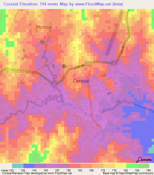 Corozal,Colombia Elevation Map