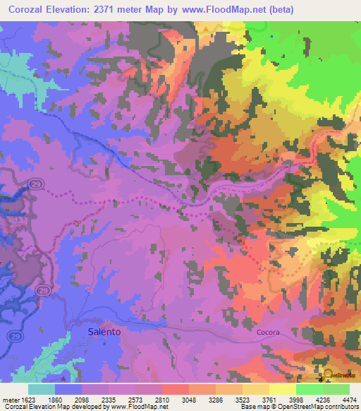 Corozal,Colombia Elevation Map