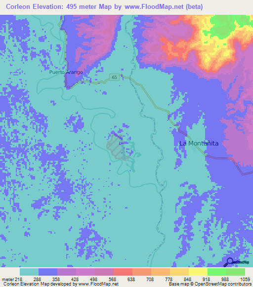 Corleon,Colombia Elevation Map