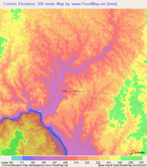 Corinto,Colombia Elevation Map