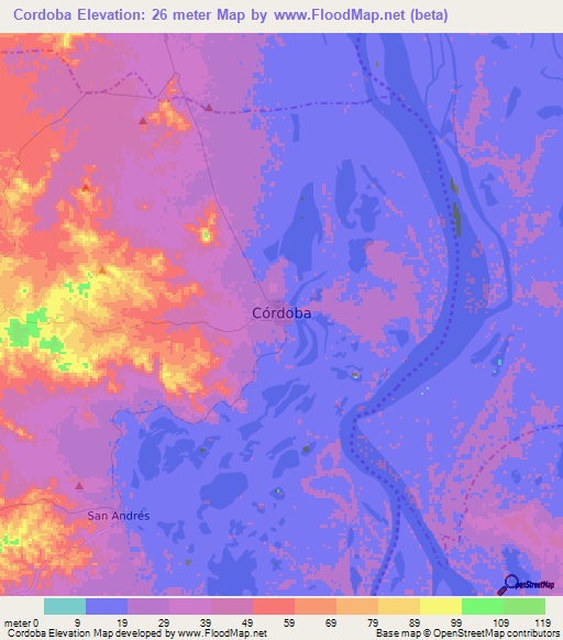 Cordoba,Colombia Elevation Map