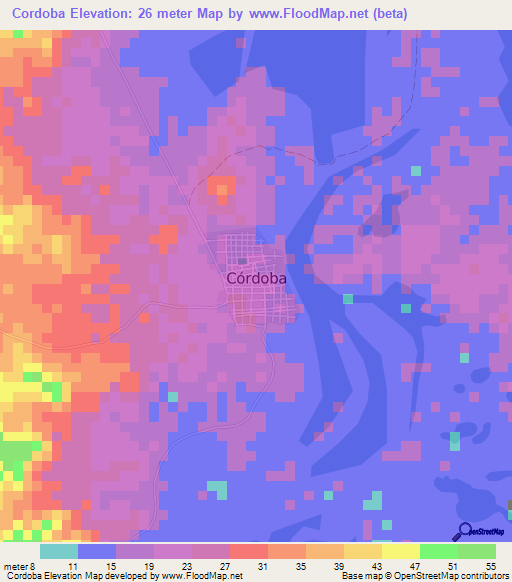 Cordoba,Colombia Elevation Map