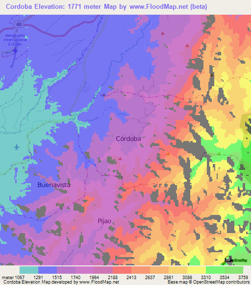 Cordoba,Colombia Elevation Map