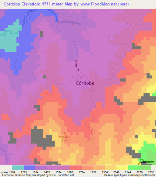 Cordoba,Colombia Elevation Map