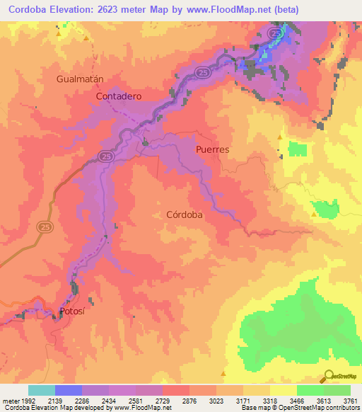 Cordoba,Colombia Elevation Map