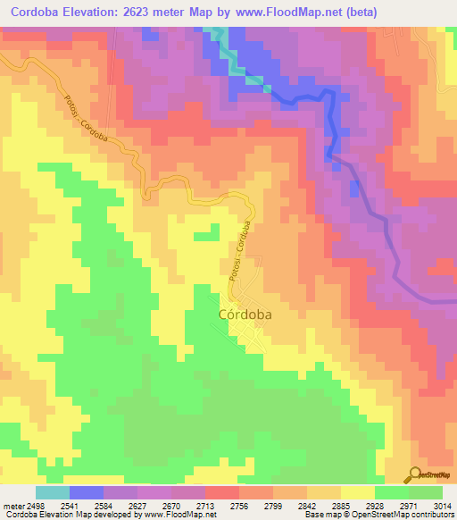 Cordoba,Colombia Elevation Map