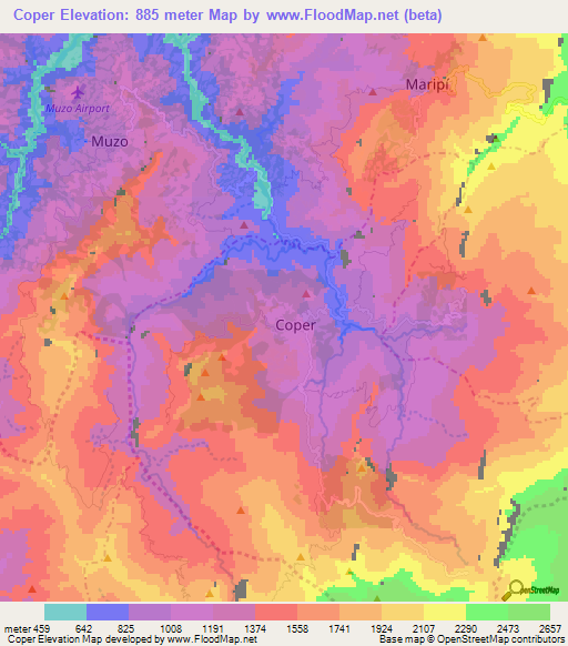 Coper,Colombia Elevation Map