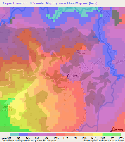 Coper,Colombia Elevation Map