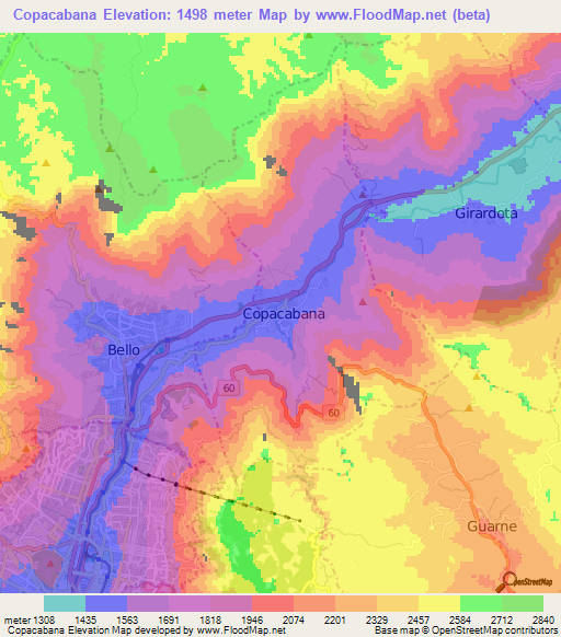 Copacabana,Colombia Elevation Map