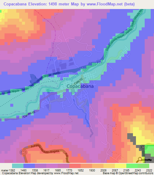 Copacabana,Colombia Elevation Map