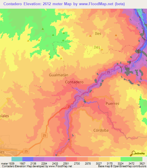 Contadero,Colombia Elevation Map