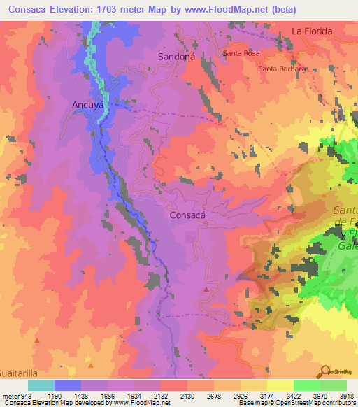 Consaca,Colombia Elevation Map