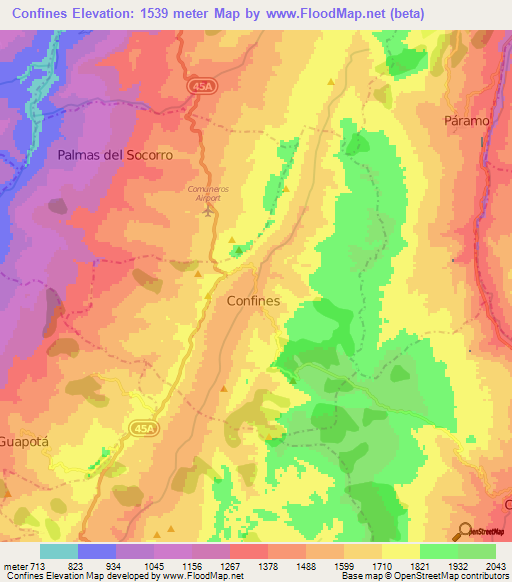 Confines,Colombia Elevation Map