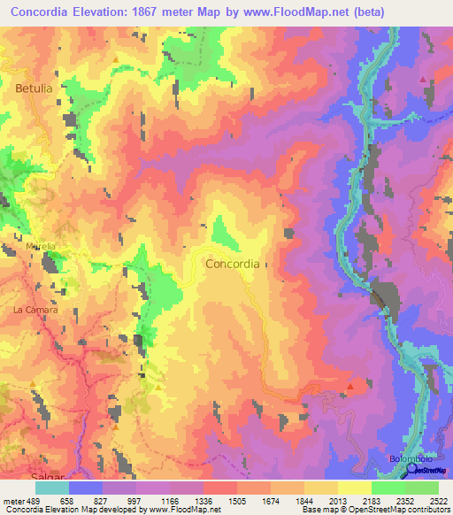 Concordia,Colombia Elevation Map