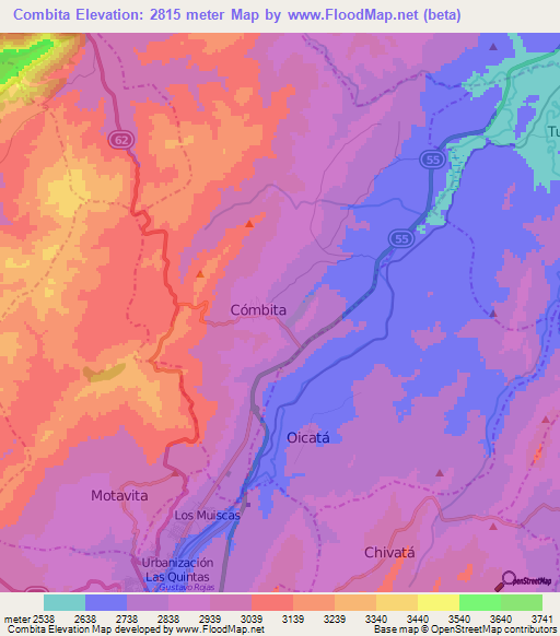 Combita,Colombia Elevation Map