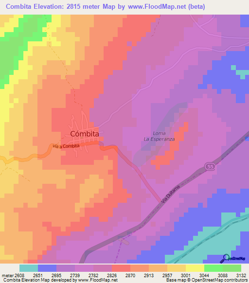 Combita,Colombia Elevation Map