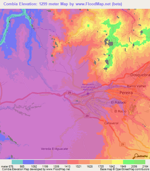 Combia,Colombia Elevation Map