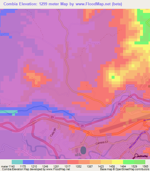 Combia,Colombia Elevation Map