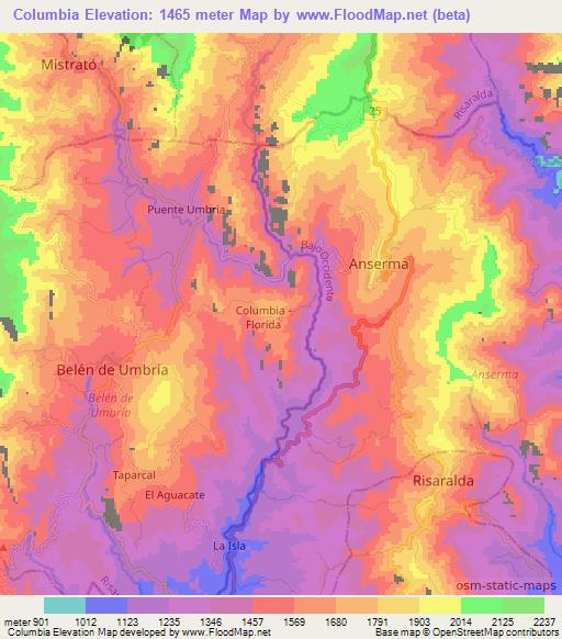 Columbia,Colombia Elevation Map