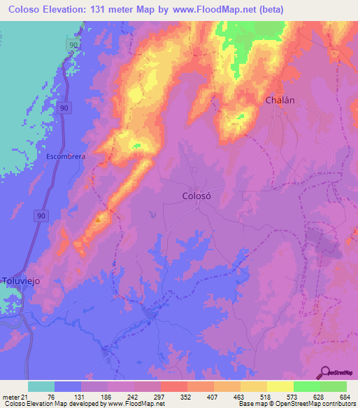 Coloso,Colombia Elevation Map