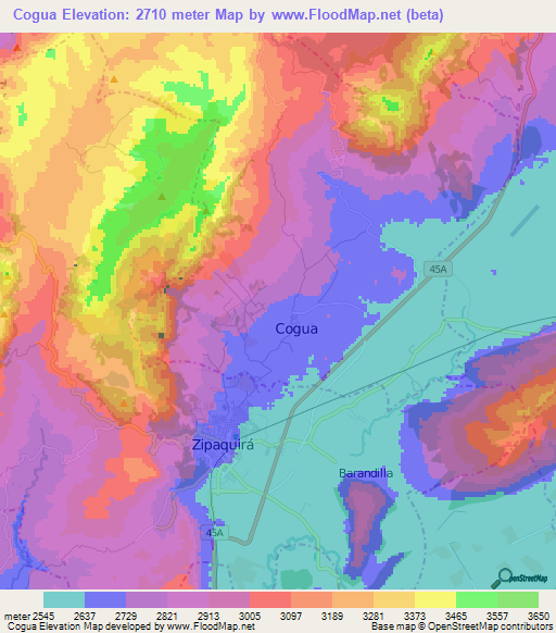 Cogua,Colombia Elevation Map