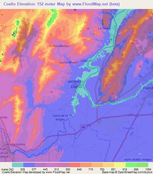 Coello,Colombia Elevation Map