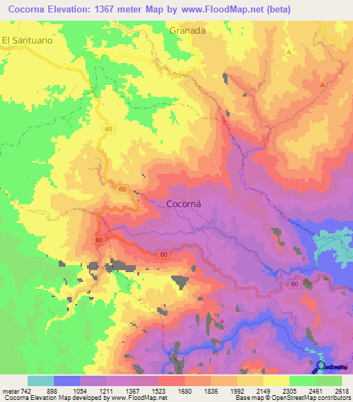 Cocorna,Colombia Elevation Map