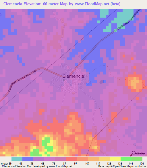 Clemencia,Colombia Elevation Map