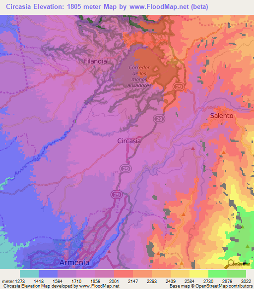 Circasia,Colombia Elevation Map