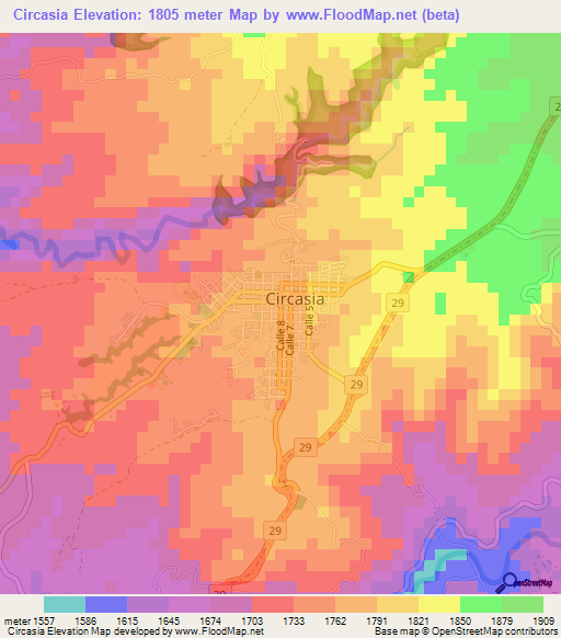 Circasia,Colombia Elevation Map