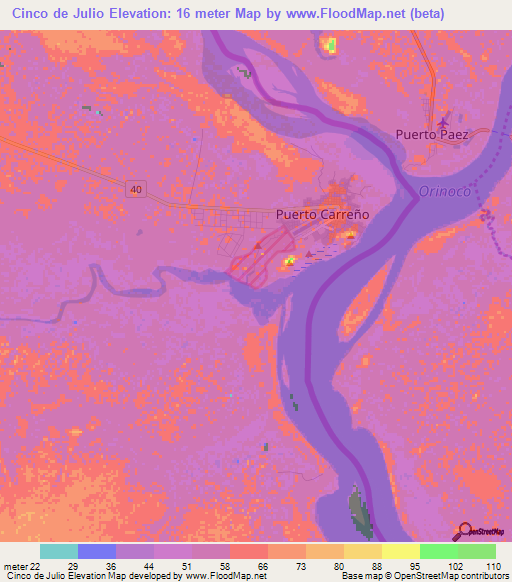 Cinco de Julio,Colombia Elevation Map