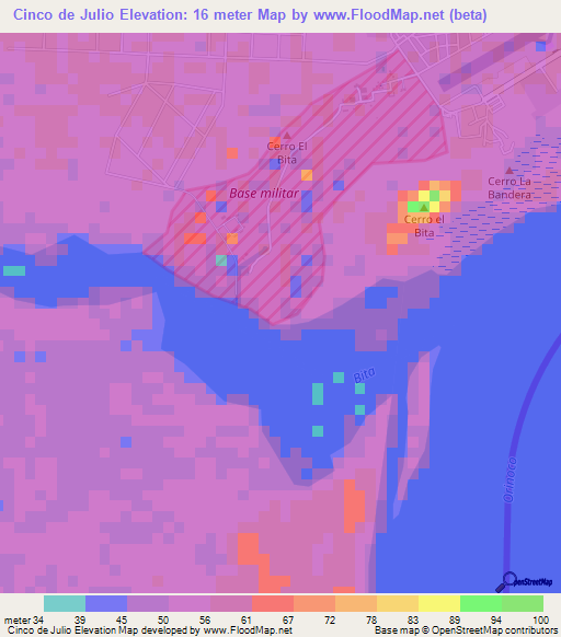 Cinco de Julio,Colombia Elevation Map