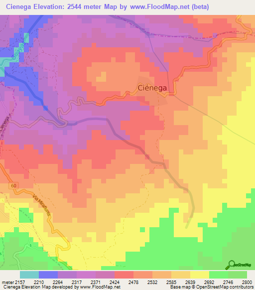 Cienega,Colombia Elevation Map