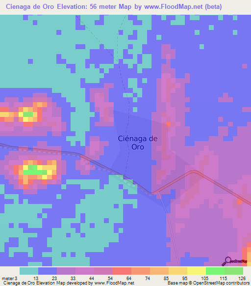 Cienaga de Oro,Colombia Elevation Map