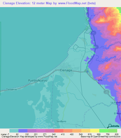 Cienaga,Colombia Elevation Map