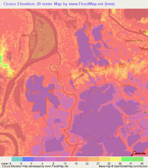 Cicuco,Colombia Elevation Map