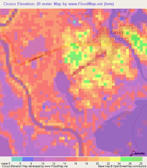 Cicuco,Colombia Elevation Map