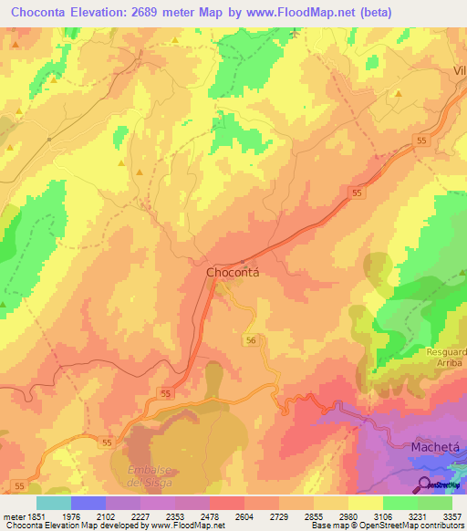 Choconta,Colombia Elevation Map