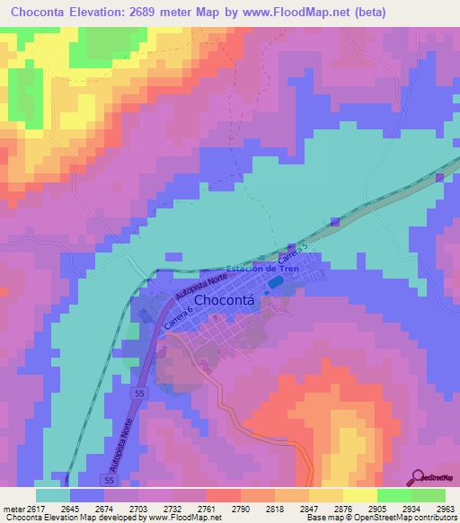 Choconta,Colombia Elevation Map