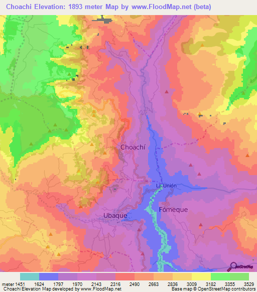 Choachi,Colombia Elevation Map