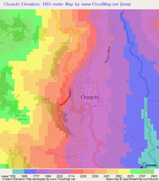 Choachi,Colombia Elevation Map