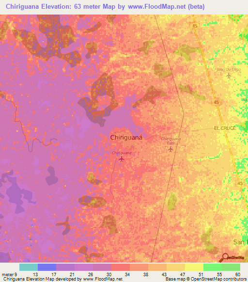 Chiriguana,Colombia Elevation Map