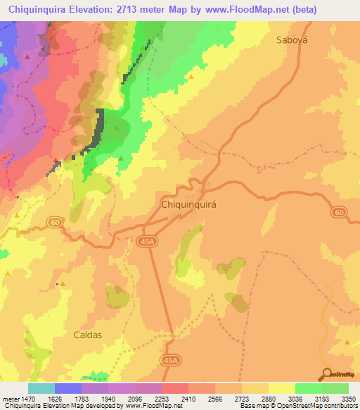 Chiquinquira,Colombia Elevation Map