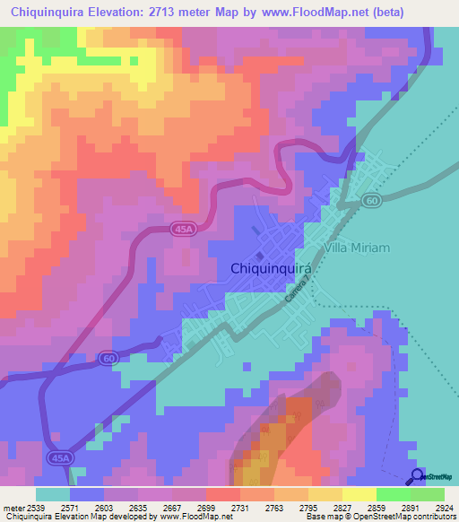 Chiquinquira,Colombia Elevation Map