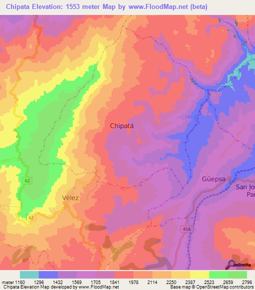 Chipata,Colombia Elevation Map