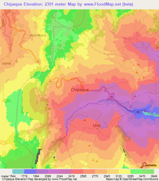 Chipaque,Colombia Elevation Map